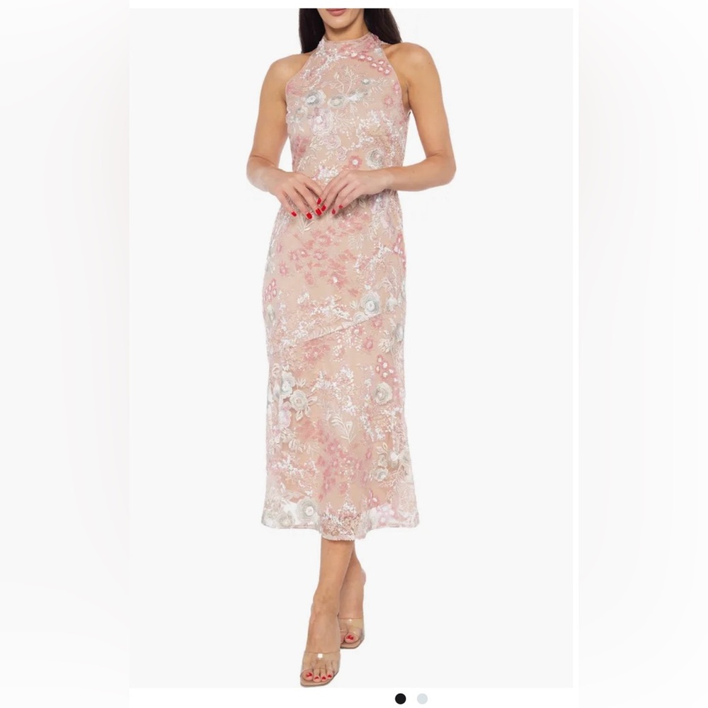 NWT Nordstrom Marina Pink Sheath Halter Midi Dress